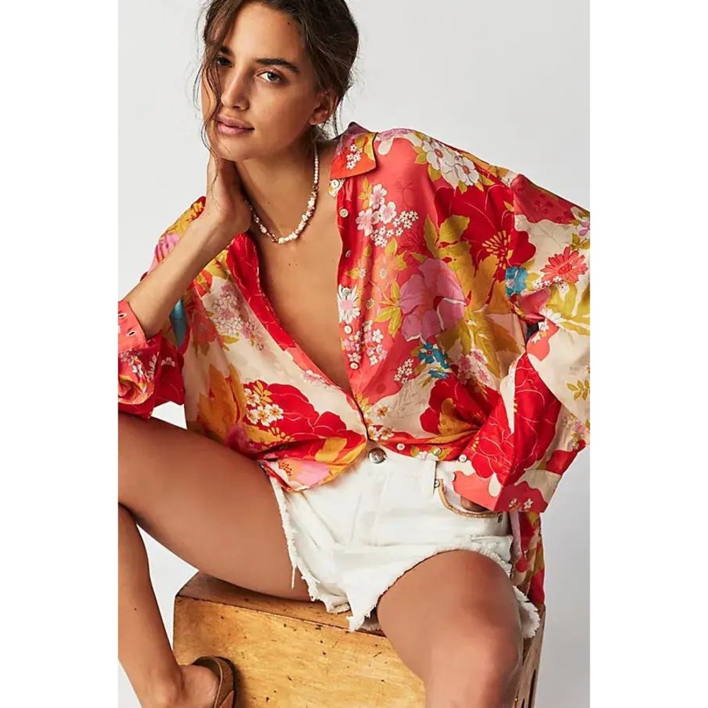 Spell Floral Tyler Printed Button Down Shirt XL Multicolor Boho Oversized Retro